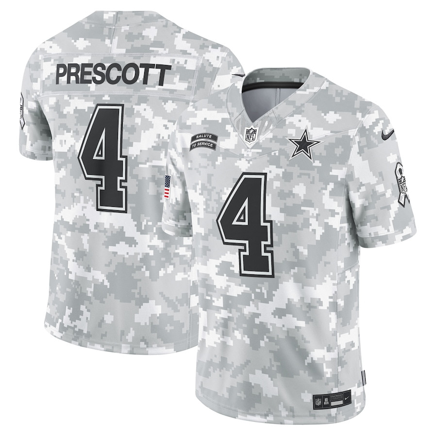 Dak Prescott 4 Dallas Cowboys 2024 Salute to Service Limited Arctic Camo NFL Jersey Men's