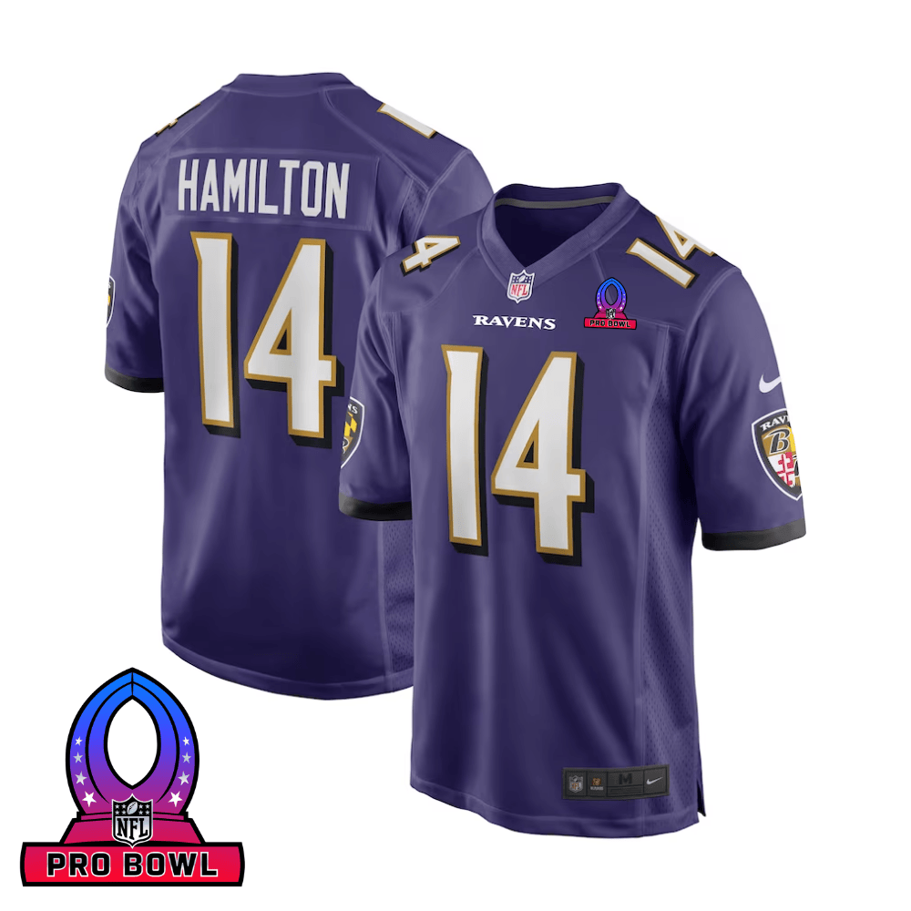 Kyle Hamilton 14 Baltimore Ravens 2025 Pro Bowl Patch Game Purple NFL Jersey Men's