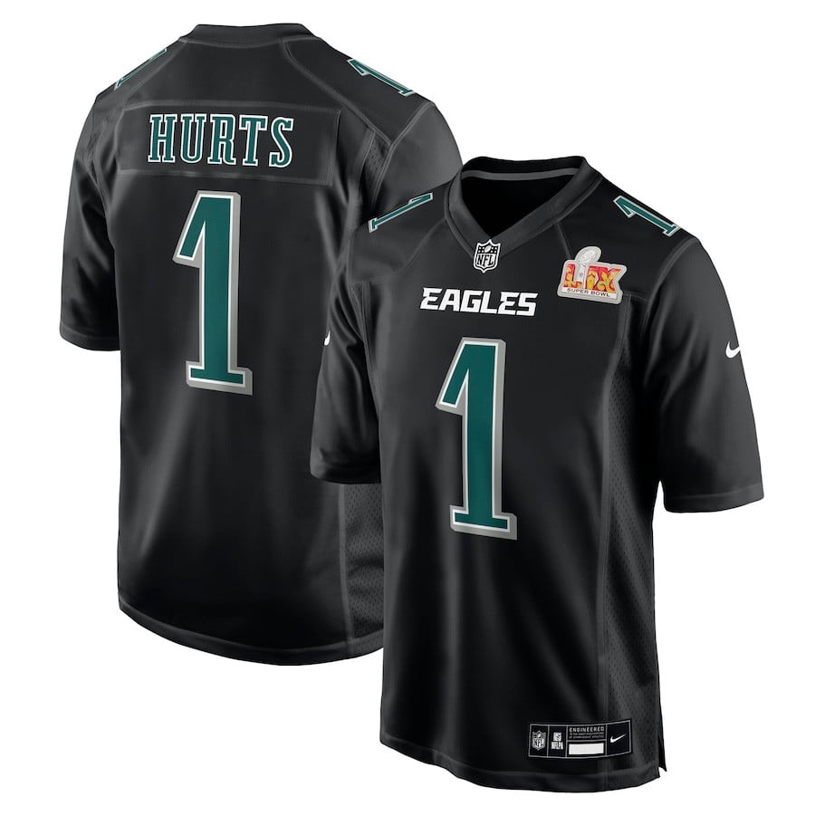 Jalen Hurts 1 Philadelphia Eagles Super Bowl LIX Fashion Game Player Carbon Black NFL Jersey Men's