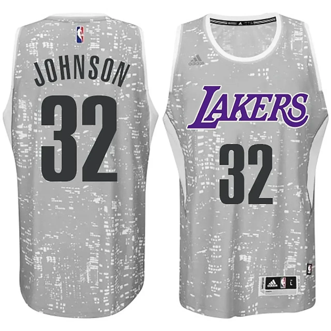 Los Angeles Lakers 32 Earvin Johnson City Lights Gray Swingman NBA Jersey Men's