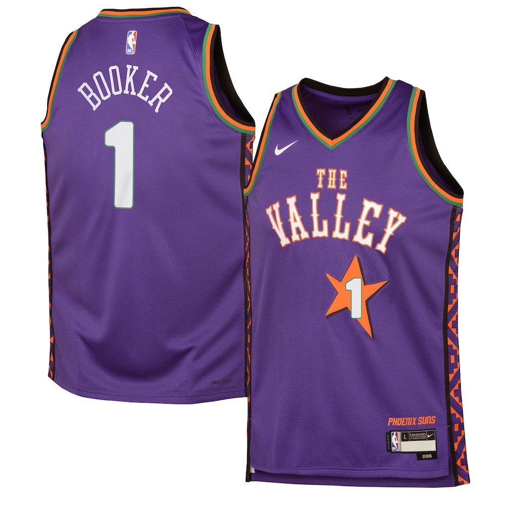 Devin Booker 1 Phoenix Suns 2024/25 Swingman Playe City Edition Purple NBA Jersey Youth