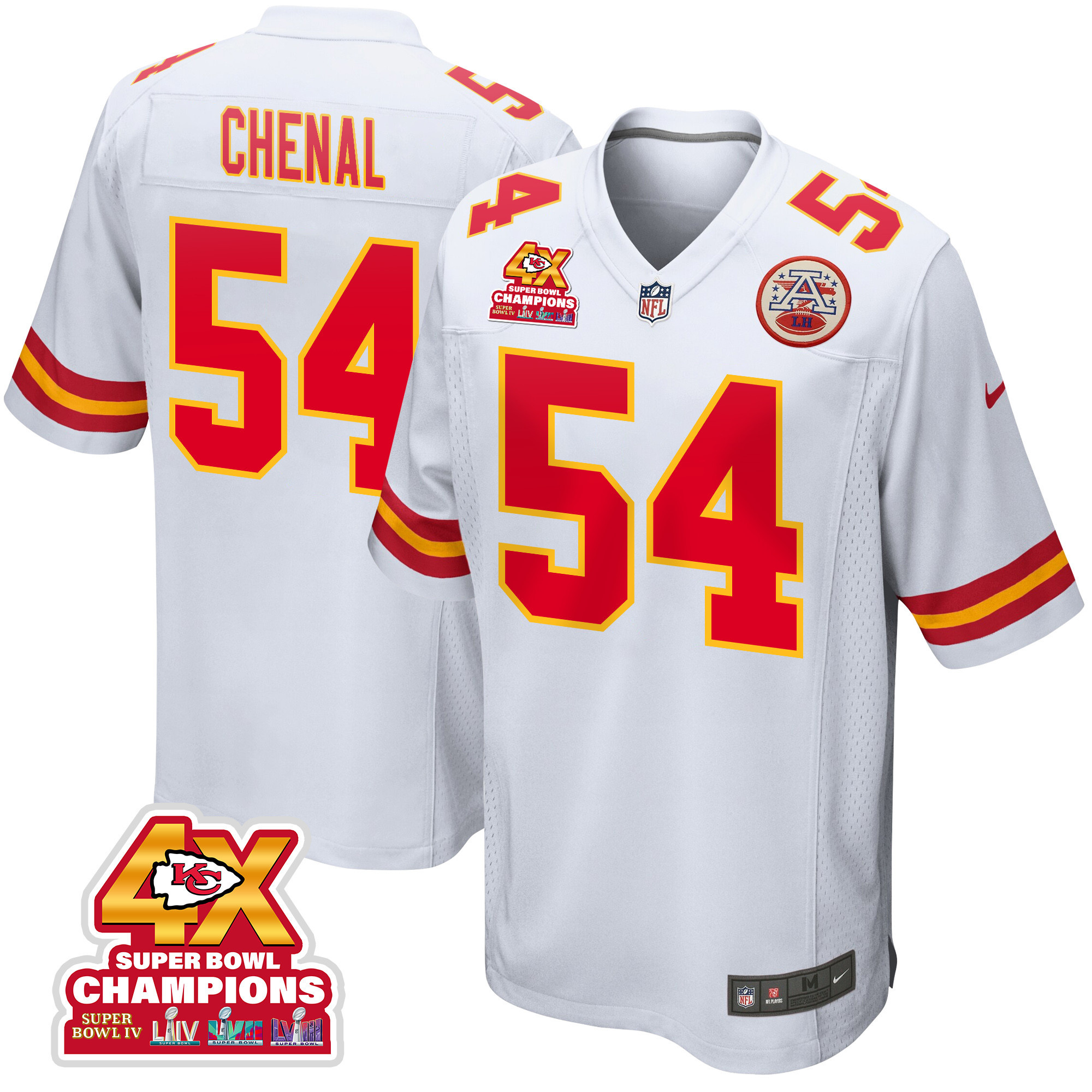 Leo Chenal 54 Kansas City Chiefs Super Bowl LVIII Champions 4X Game White NFL Jersey Men's