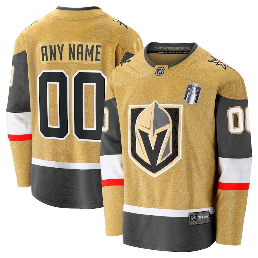 Custom 00 Vegas Golden Knights 2023 Stanley Cup Final Home Breakaway Gold NHL Jersey Men's