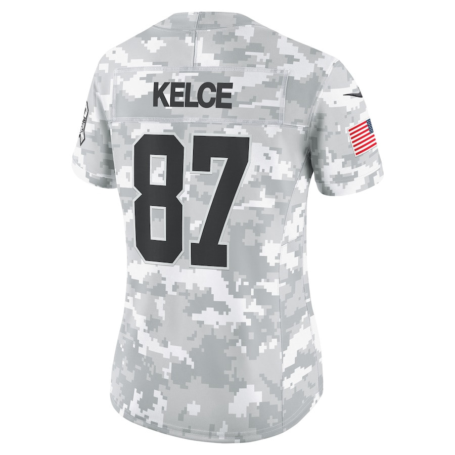 Travis Kelce 87 Kansas City Chiefs 2024 Salute to Service Limited Arctic Camo NFL Jersey Women's