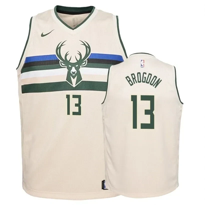 Bucks Malcolm Brogdon 13 City Cream NBA Jersey Youth