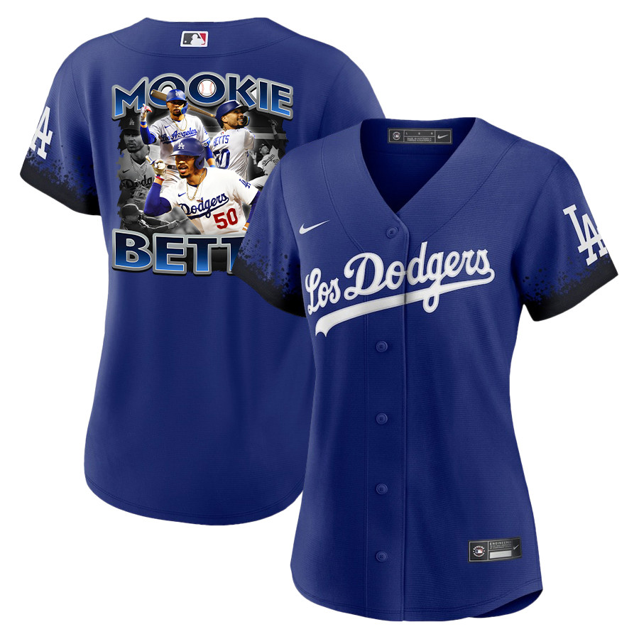 Mookie Betts 50 Los Angeles Dodgers Posture 2023 City Connect Player Royal MLB Jersey Women's