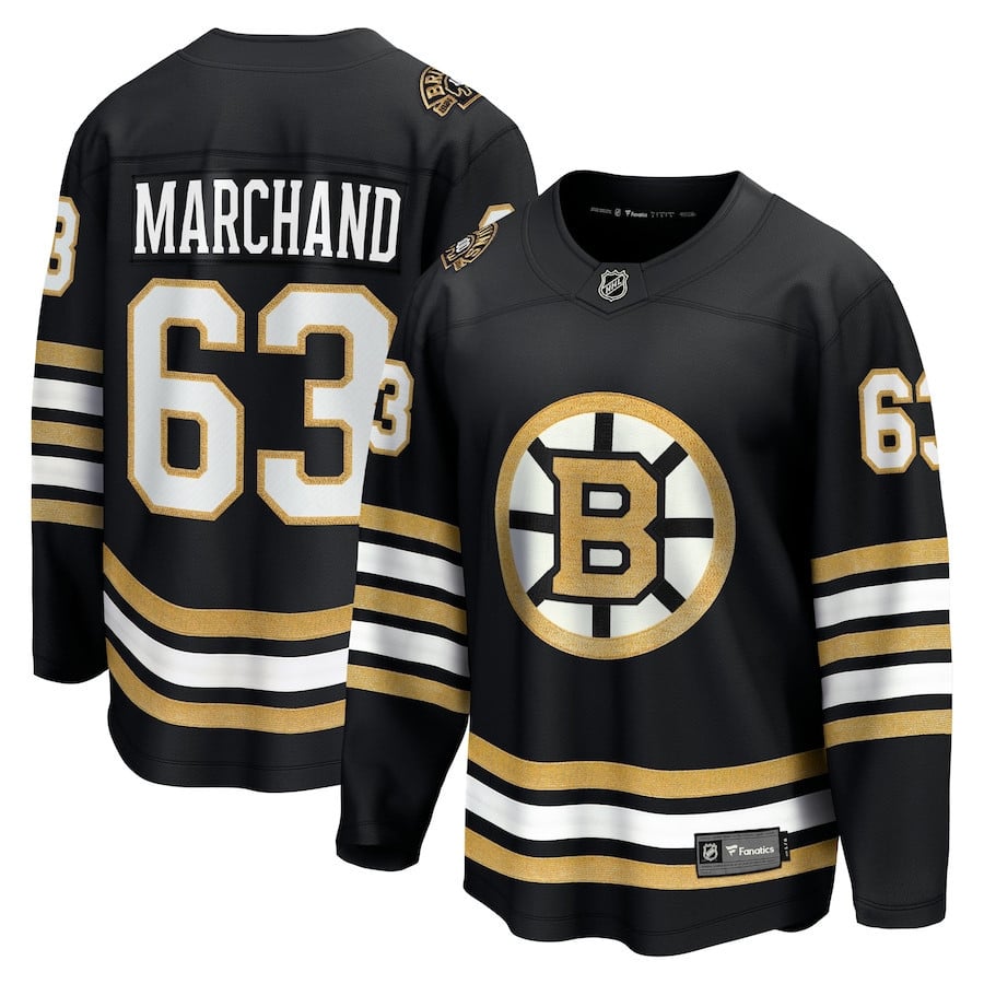Brad Marchand 63 Boston Bruins 100th Anniversary Breakaway Black NHL Jersey Men's