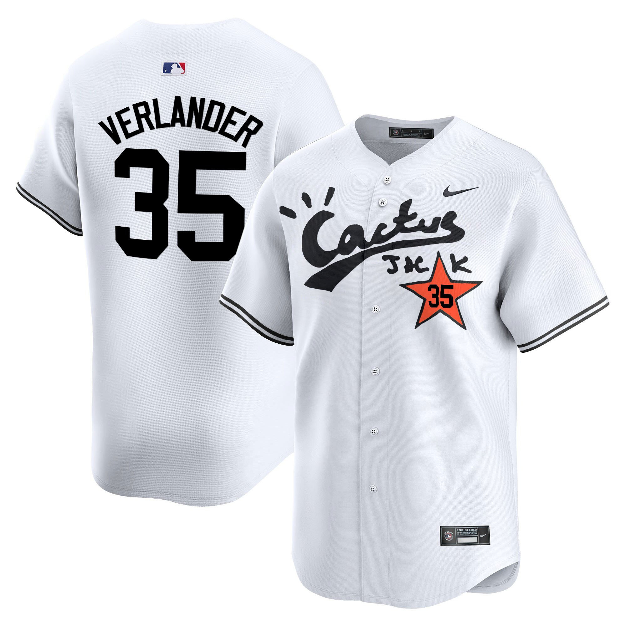 Justin Verlander 35 Houston Astros Cactus Jack White V2 Men MLB Jersey Men's