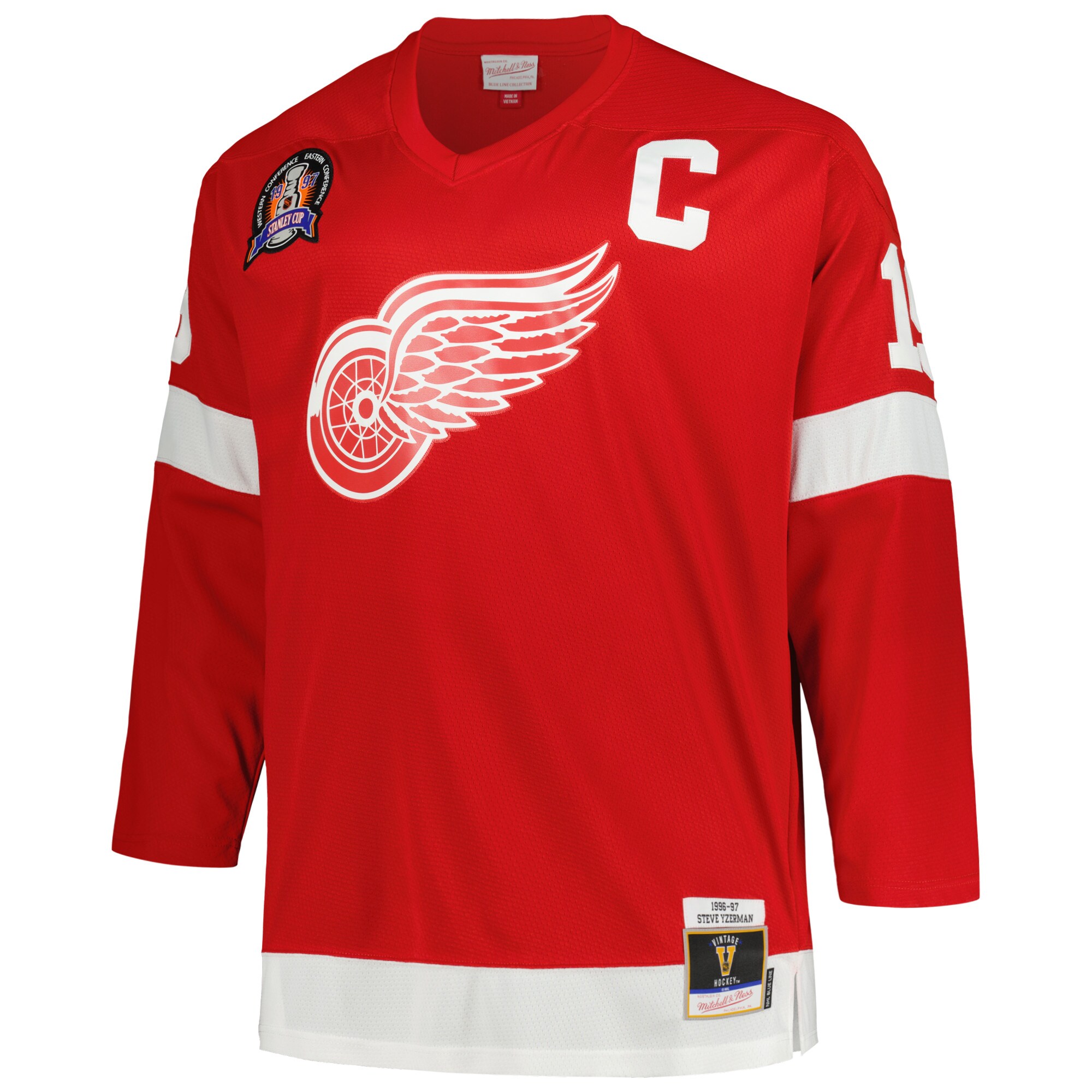Detroit Red Wings Steve Yzerman Mitchell Ness Red Big Tall Captain Patch Blue Line Player NHL Jersey Men's