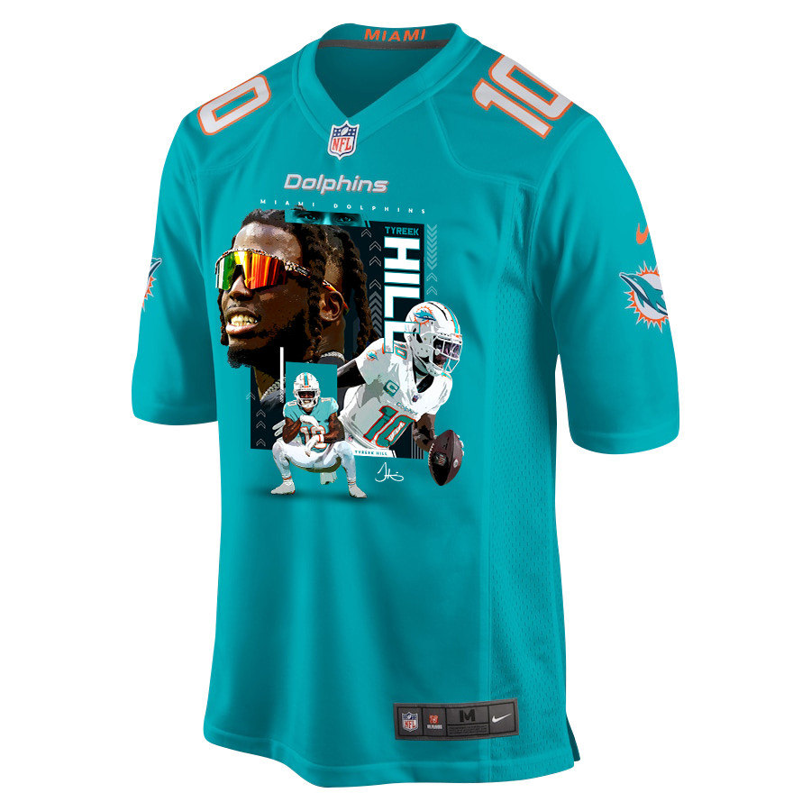 Tyreek Hill 10 Miami Dolphins Run Cheetah Run Game Aqua NFL Jersey Men's