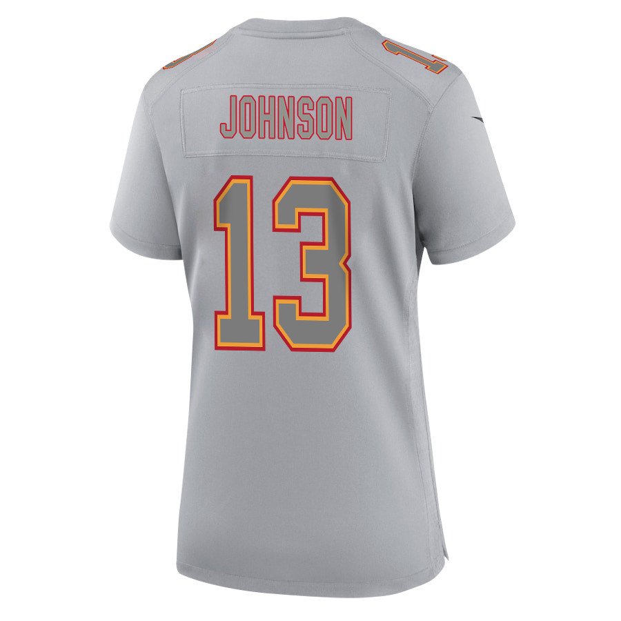 Nazeeh Johnson 13 Kansas City Chiefs Super Bowl LVIII Champions 4X Atmosphere Fashion Game Gray NFL Jersey Women's