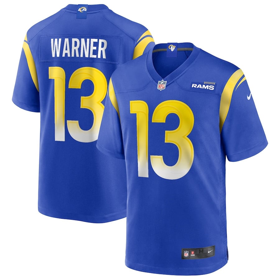 Kurt Warner 13 Los Angeles Rams Game Retired Royal NFL Jersey Men's