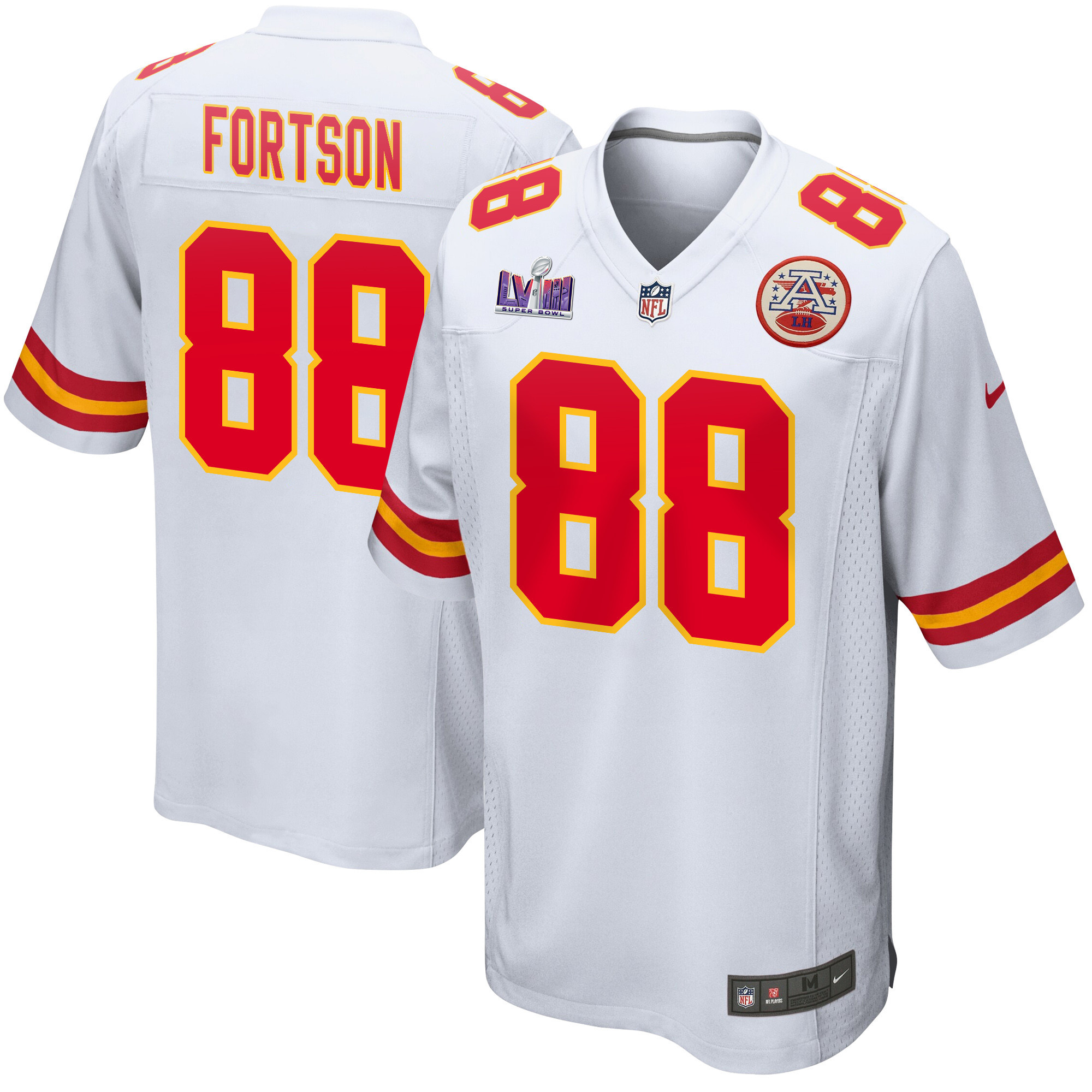 Jody Fortson 88 Kansas City Chiefs Super Bowl LVIII Patch Game White NFL Jersey Men's