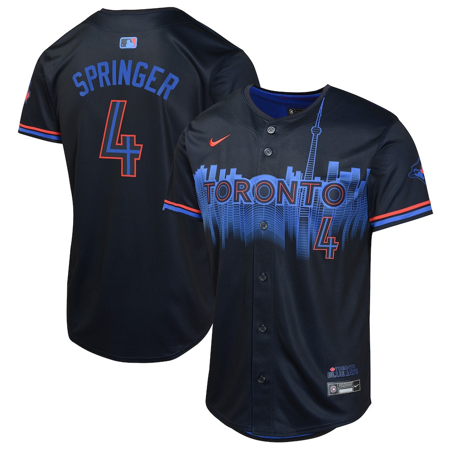 George Springer 4 Toronto Blue Jays 2024 City Connect Limited Navy MLB Jersey Youth