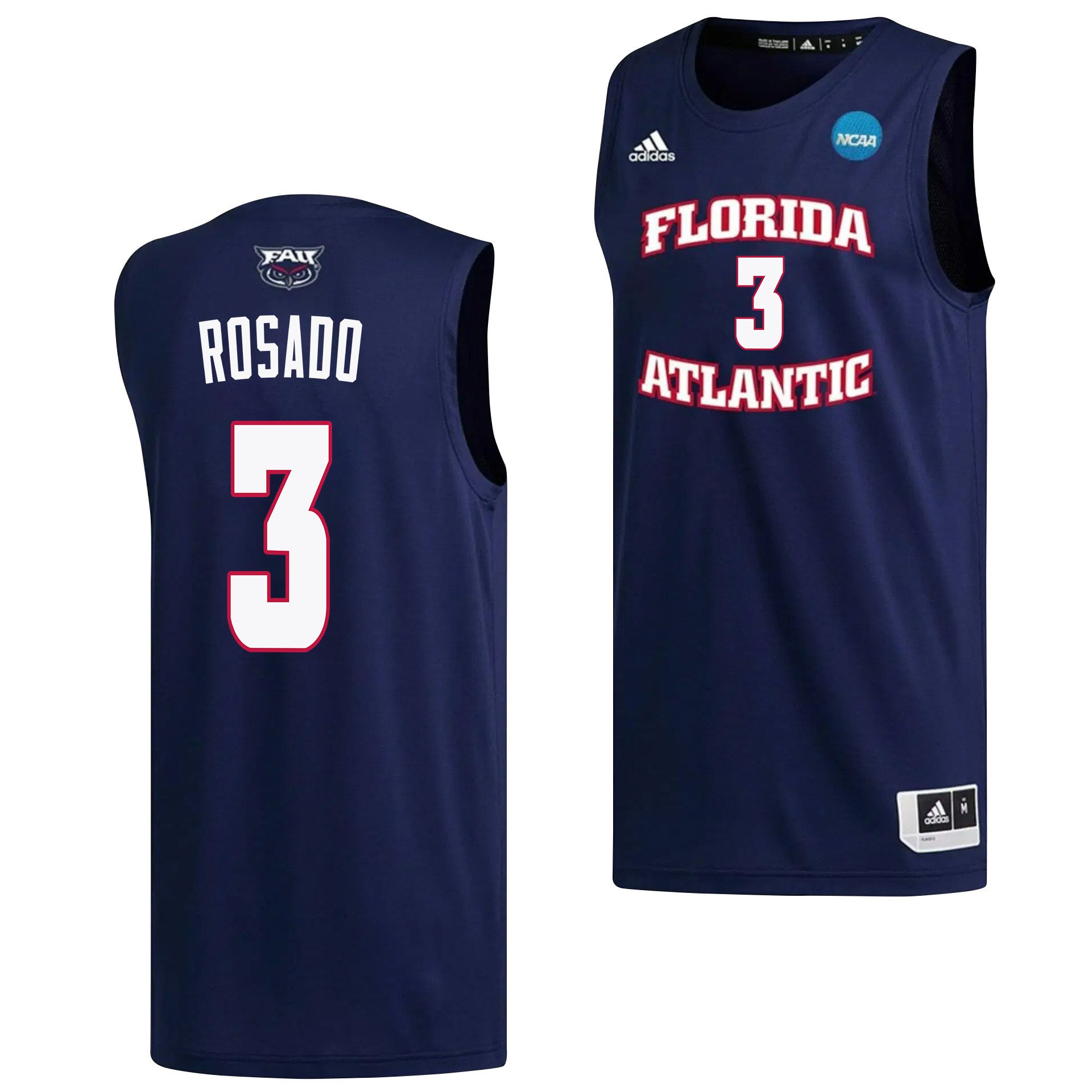 Giancarlo Rosado 3 FAU Owls 2023 March Madness- Navy NCAA Jersey Men's