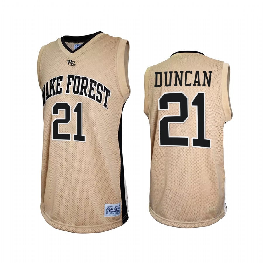 Tim Duncan 21 Wake Forest Demon Deacons Gold Retro NCAA Jersey Men's