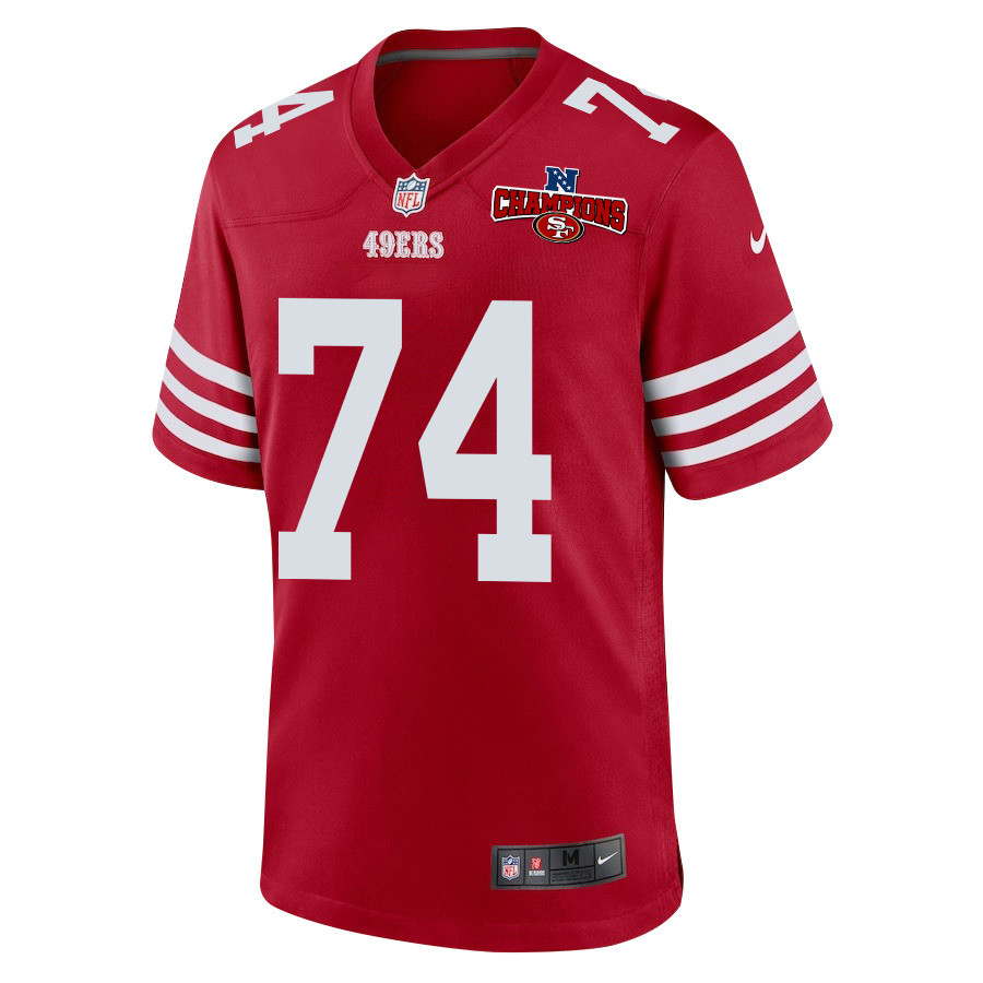 Spencer Burford 74 San Francisco 49ers NFC Champions Patch Game Scarlet NFL Jersey Men's