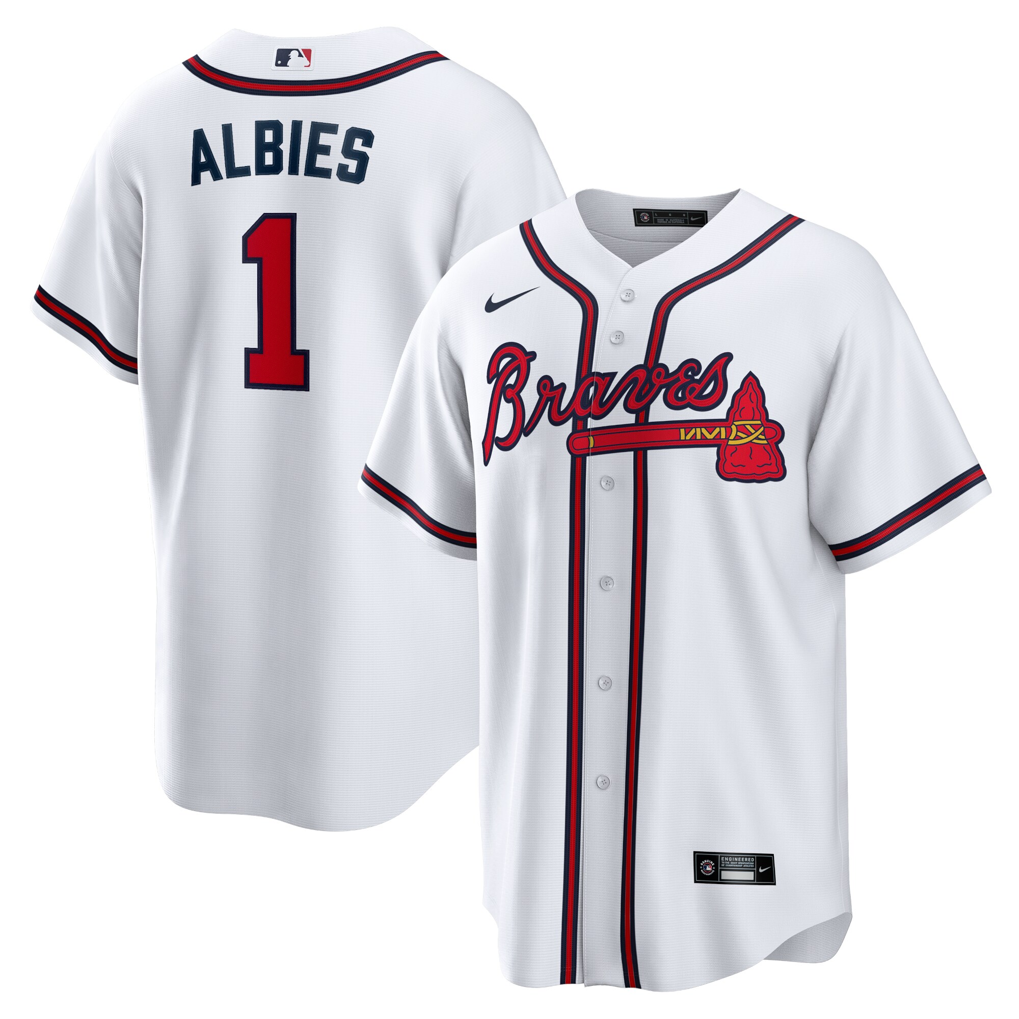 Atlanta Braves Ozzie Albies White Home Player Name MLB Jersey Men's