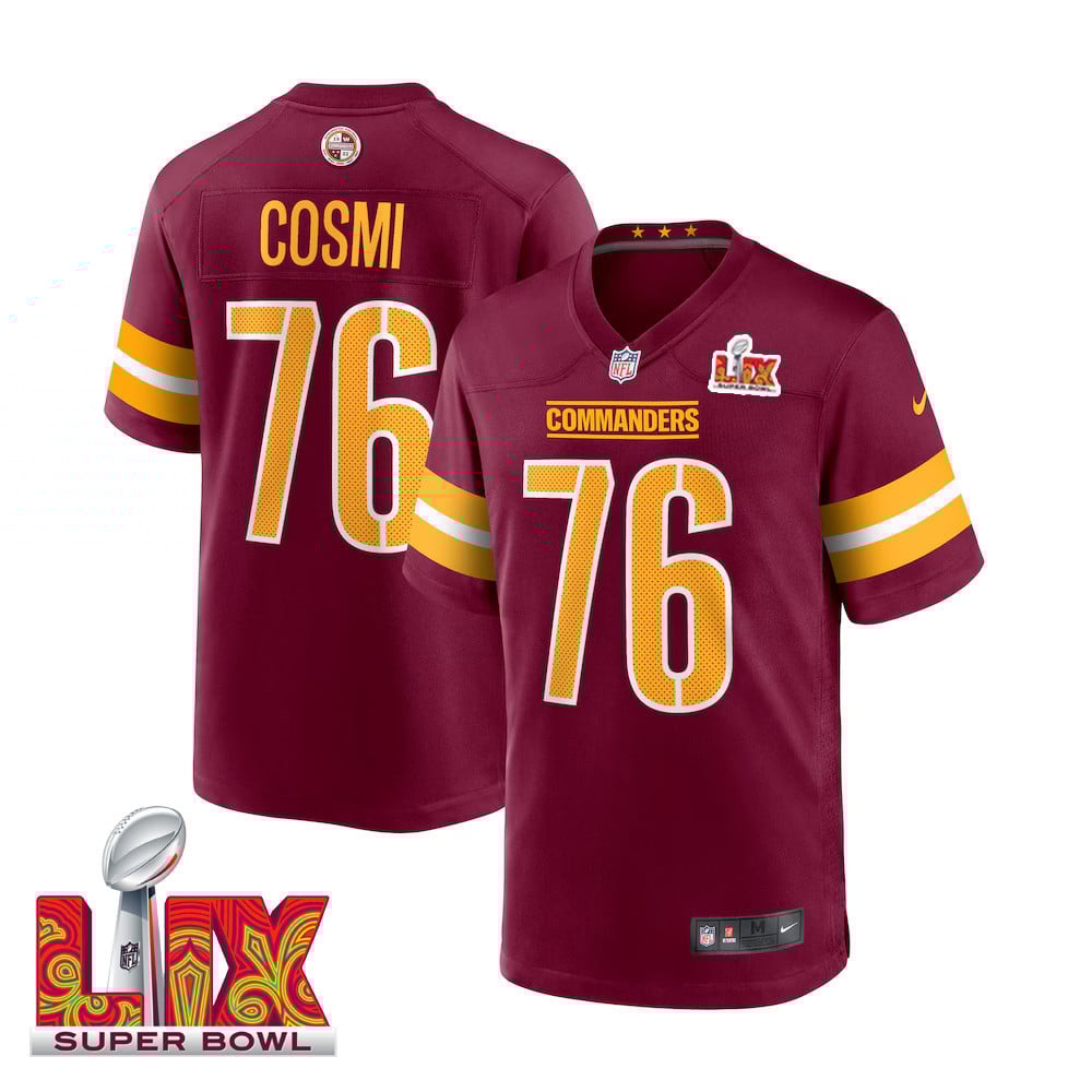 Sam Cosmi #76 Washington Commanders Super Bowl LIX Burgundy NFL Jersey Men's