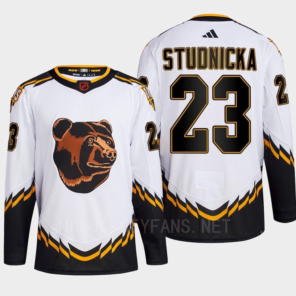 Boston Bruins 2022 Reverse Retro 2.0 Jack Studnicka 23 White Primegreen NHL Jersey Men's