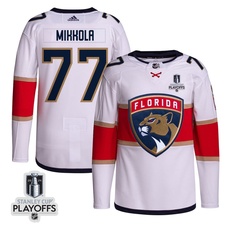 Niko Mikkola 77 Florida Panthers 2024 Playoffs Patch Away Custom White NHL Jersey Men's
