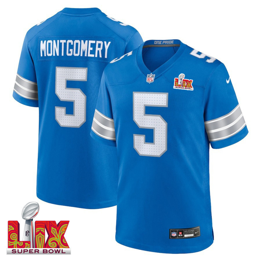David Montgomery #5 Detroit Lions Super Bowl LIX Blue NFL Jersey Men's