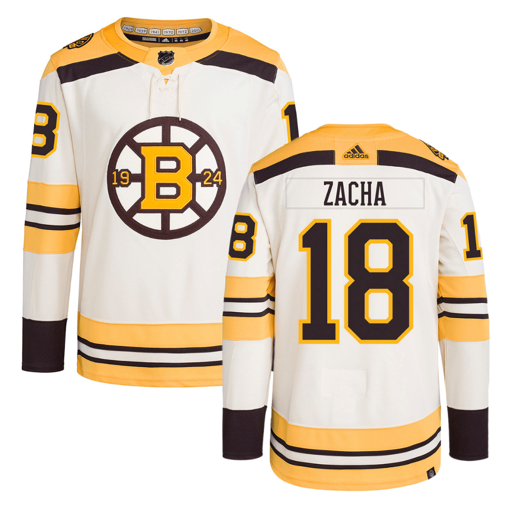 Pavel Zacha 18 Boston Bruins 100th Anniversary Primegreen Third Cream NHL Jersey Men's