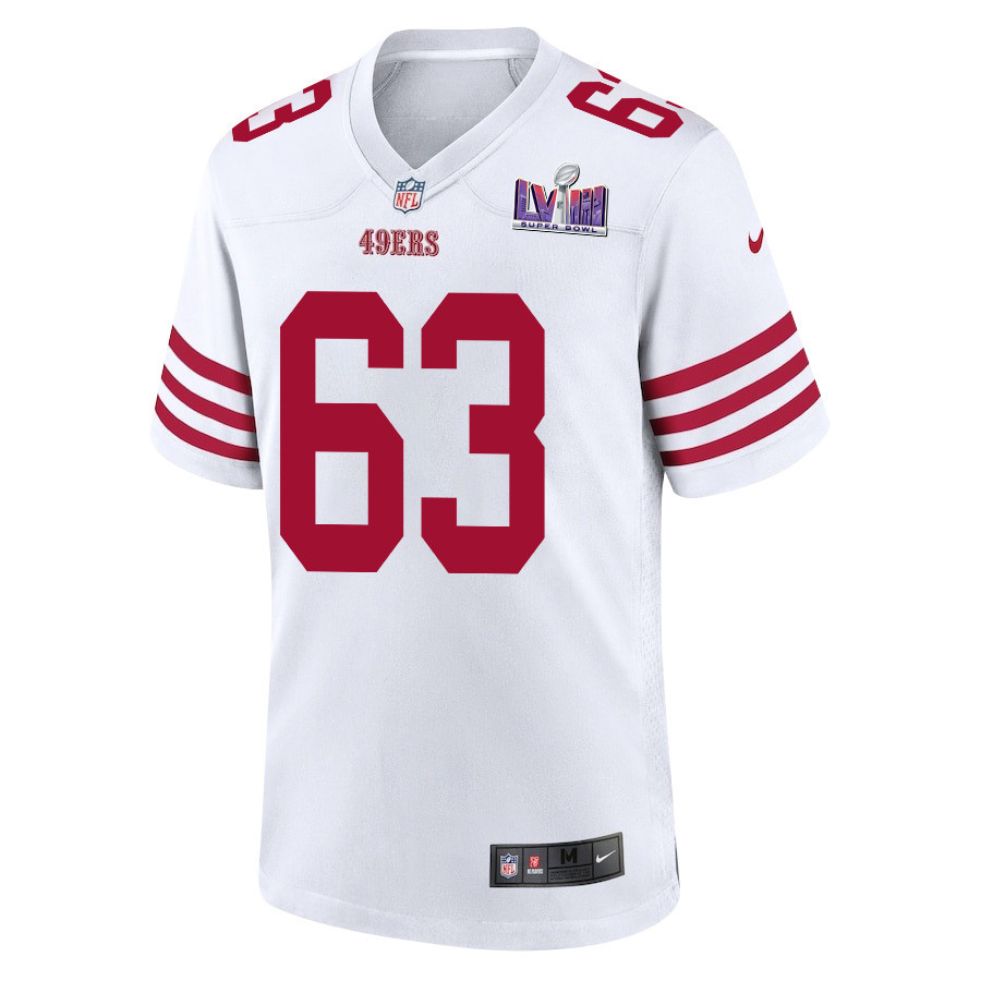 Nick Zakelj 63 San Francisco 49ers Super Bowl LVIII Patch Game White NFL Jersey Men's