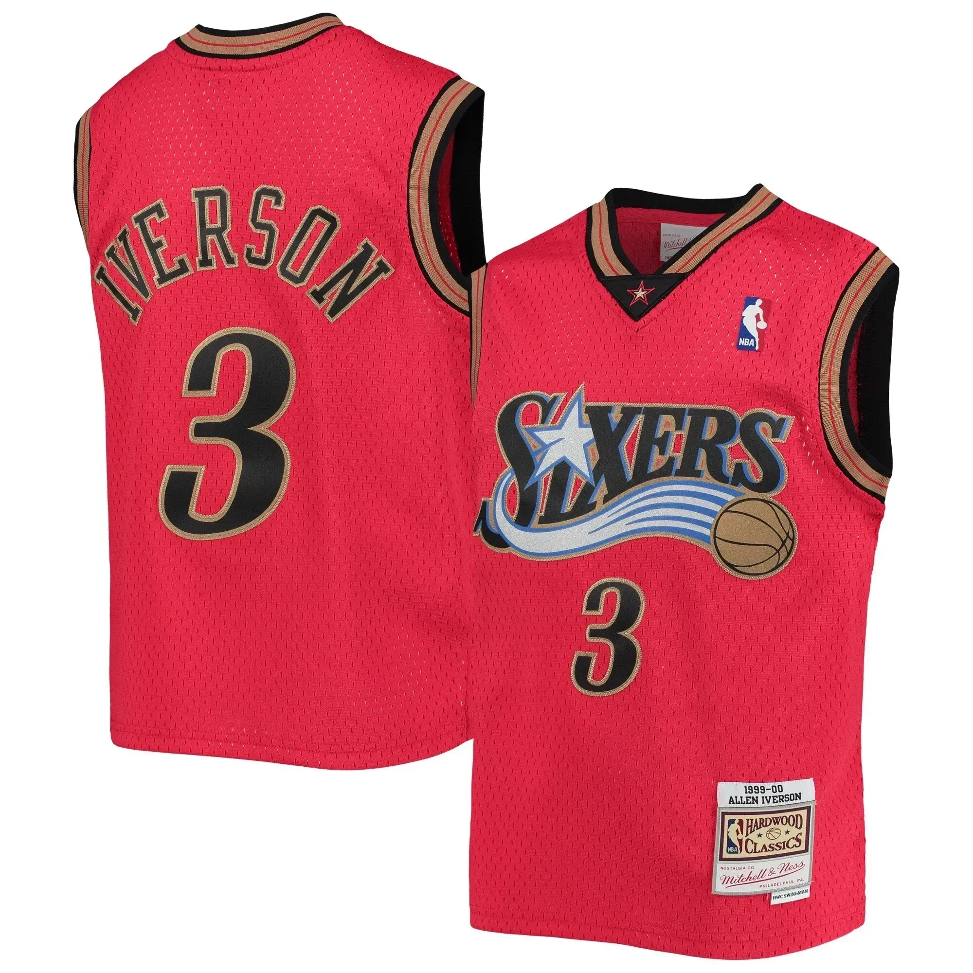 Allen Iverson Philadelphia 76ers Mitchell&Nes 1999-00 Hardwood Classics Reload ??Red NBA Jersey Youth