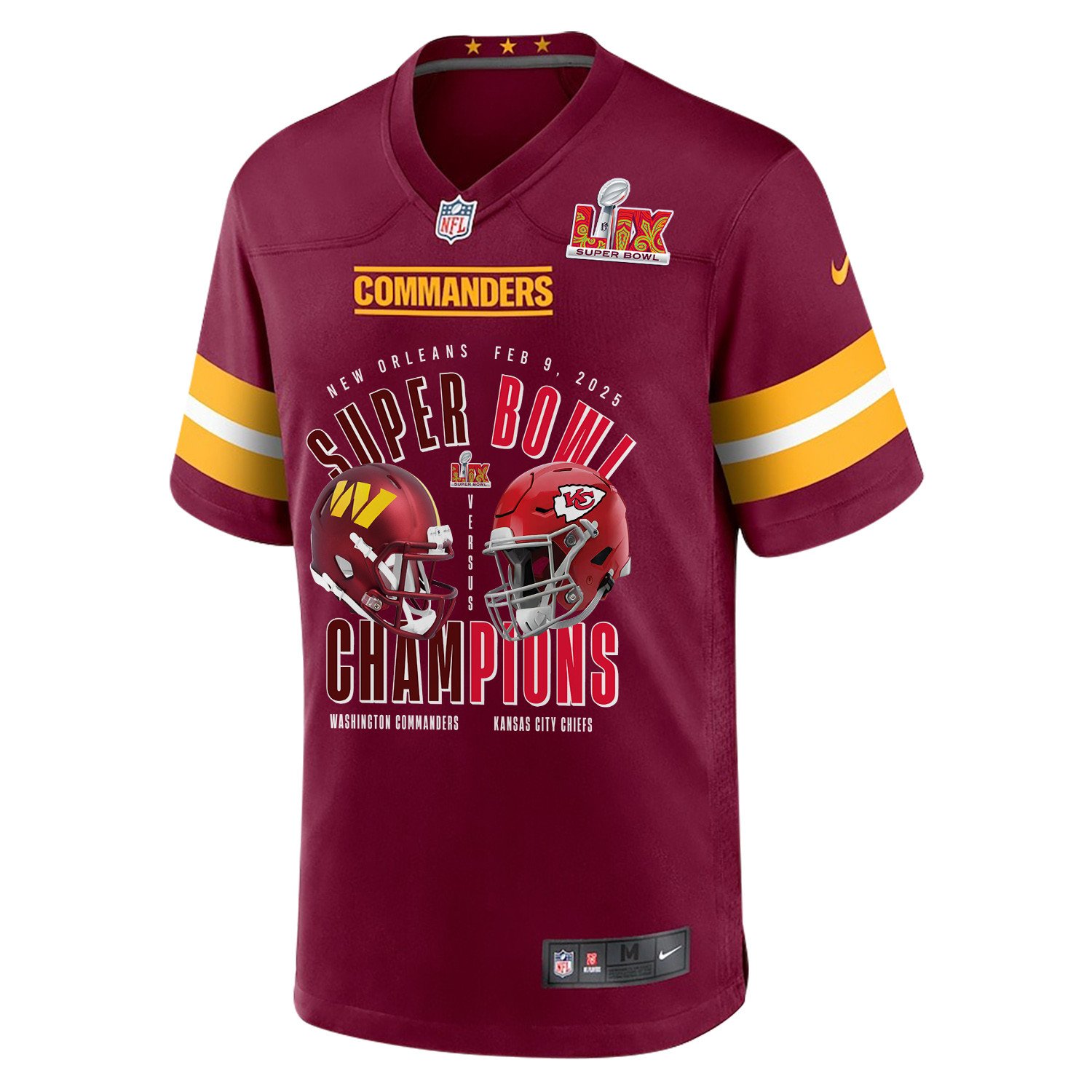 Washington Commanders Vs. Kansas City Chiefs Super Bowl LIX Game Custom Burgundy NFL Jersey Men's