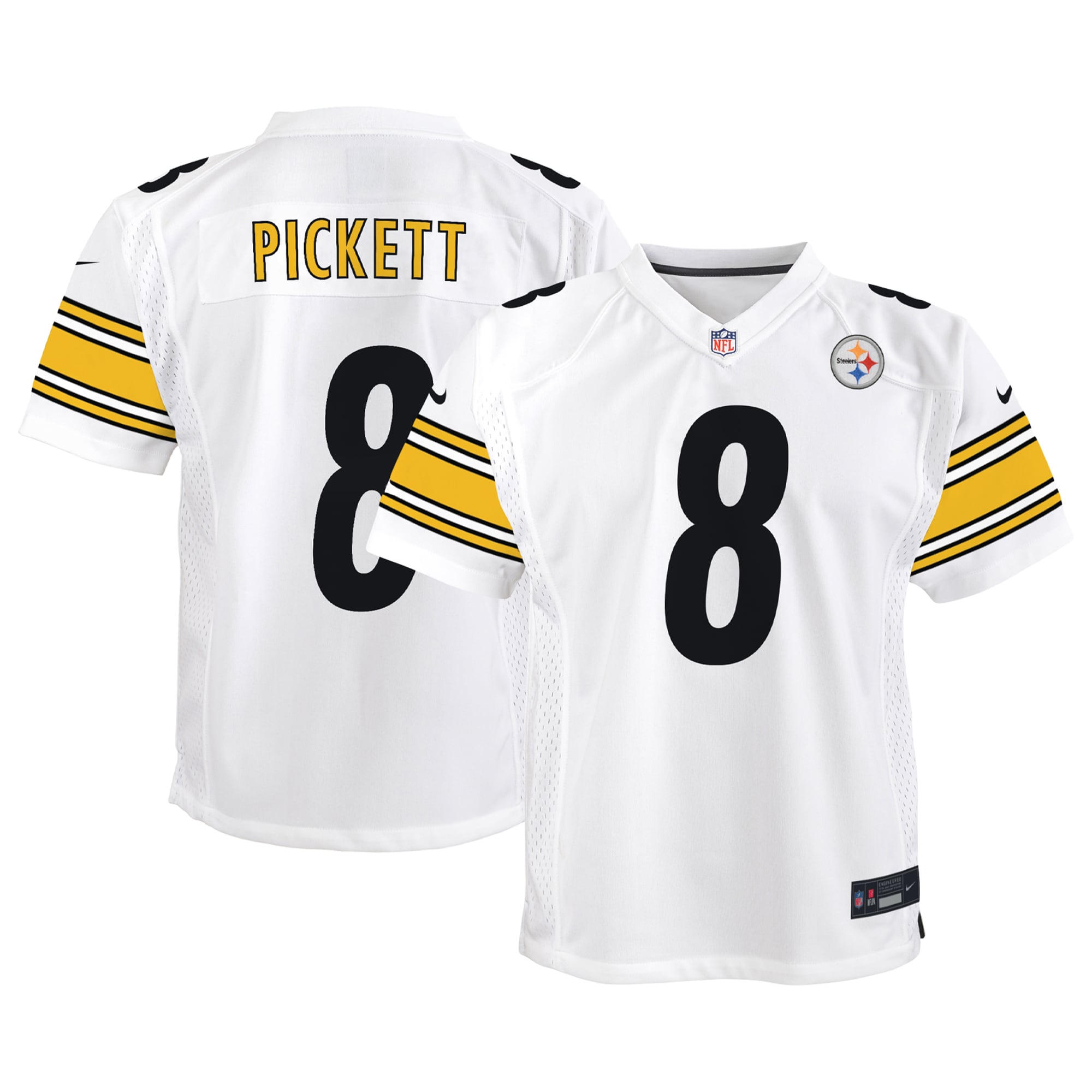 Pittsburgh Steelers Kenny Pickett White Game NFL Jersey Youth