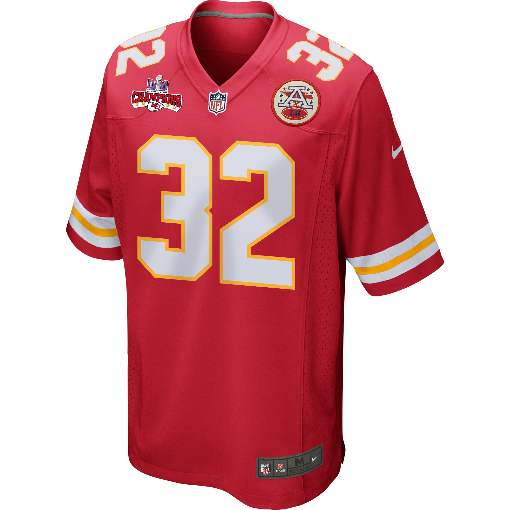 Nick Bolton 32 Kansas City Chiefs Super Bowl LVIII Champions 4 Stars Patch Game Red NFL Jersey Men's