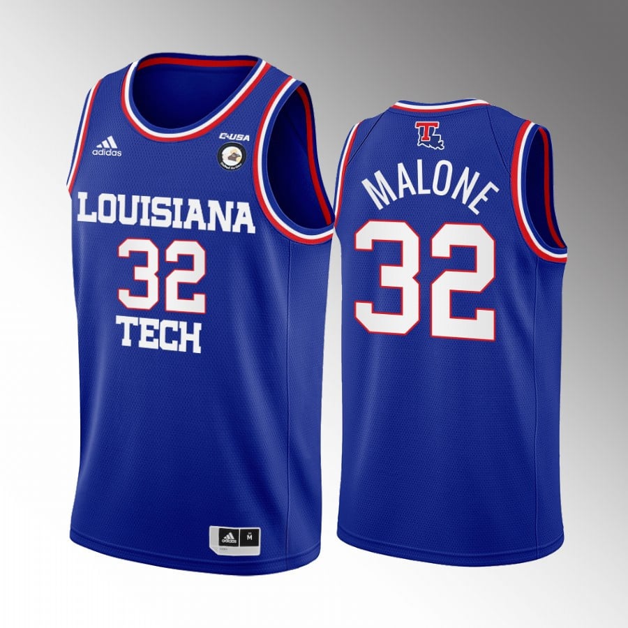 Karl Malone 32 Louisiana Tech Bulldogs Blue College Retired Number NCAA Jersey Men's