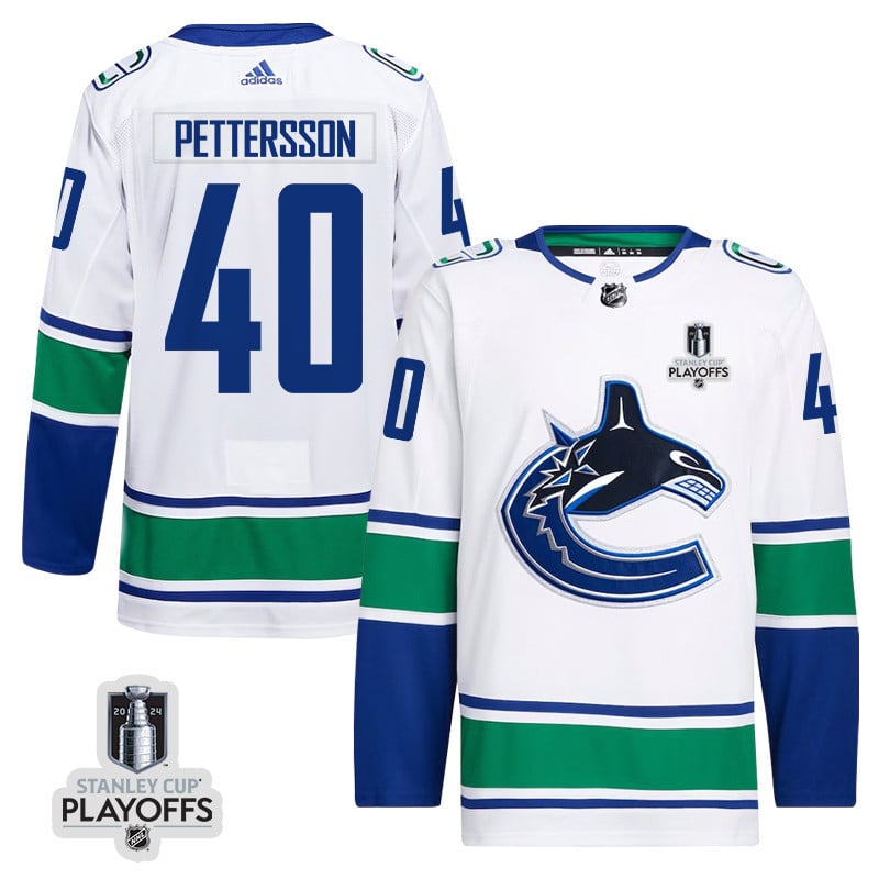 Elias Pettersson 40 Vancouver Canucks 2024 Playoffs Patch Away White NHL Jersey Men's