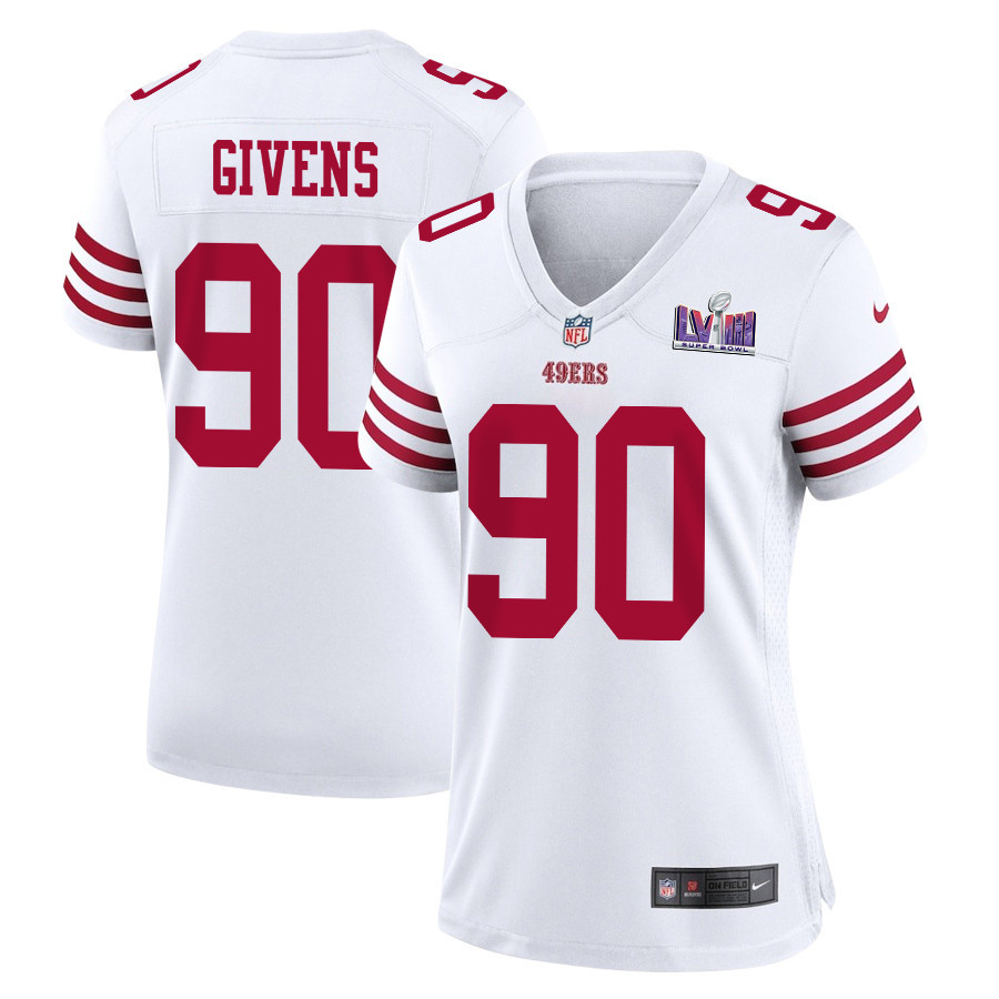 Kevin Givens 90 San Francisco 49ers Super Bowl LVIII Patch Game White NFL Jersey Women's