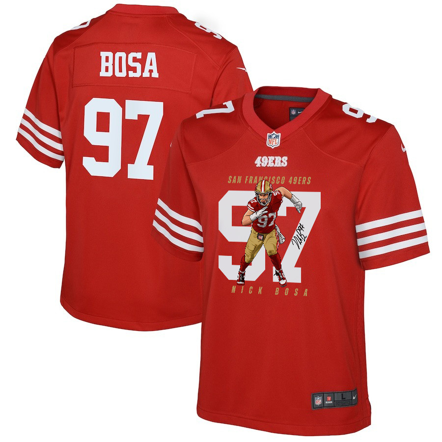 Nick Bosa 97 San Francisco 49ers Run Bosa Run Game Scarlet NFL Jersey Youth
