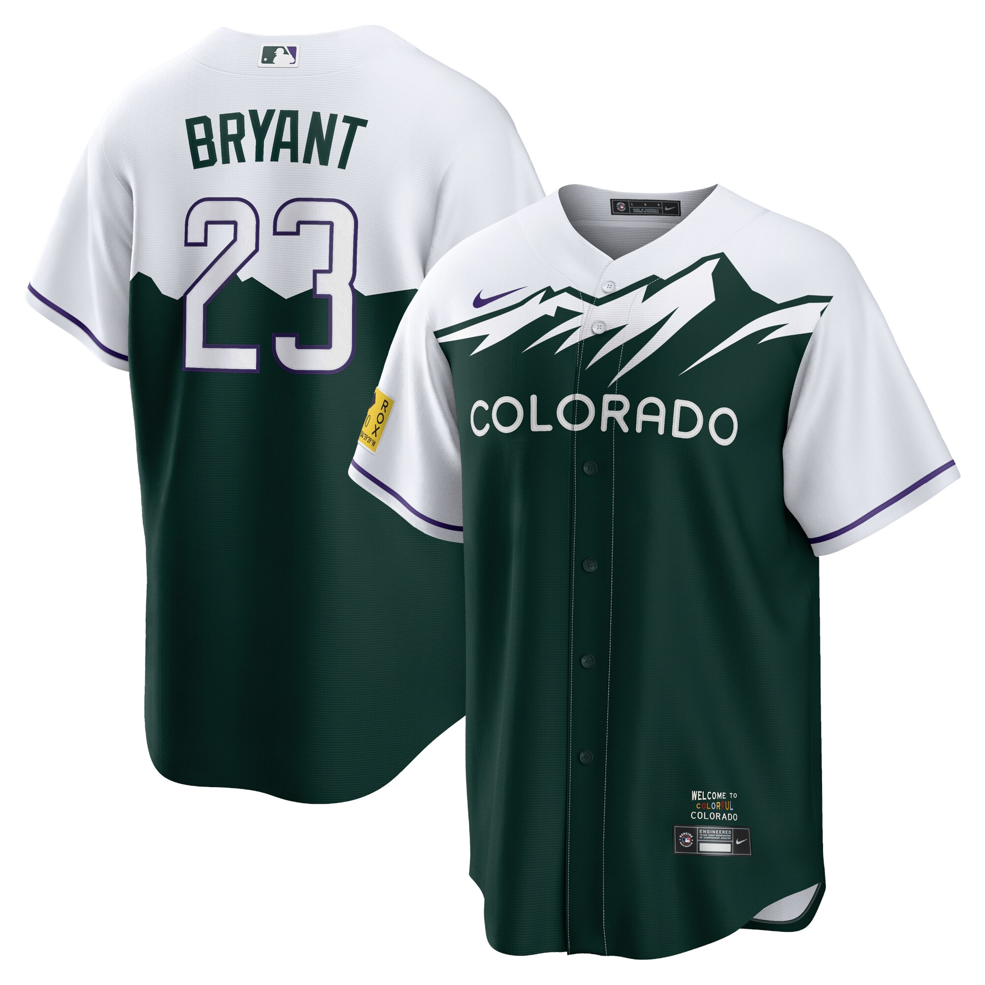 Colorado Rockies Kris Bryant White/Forest Green City Connect Player MLB Jersey Men's