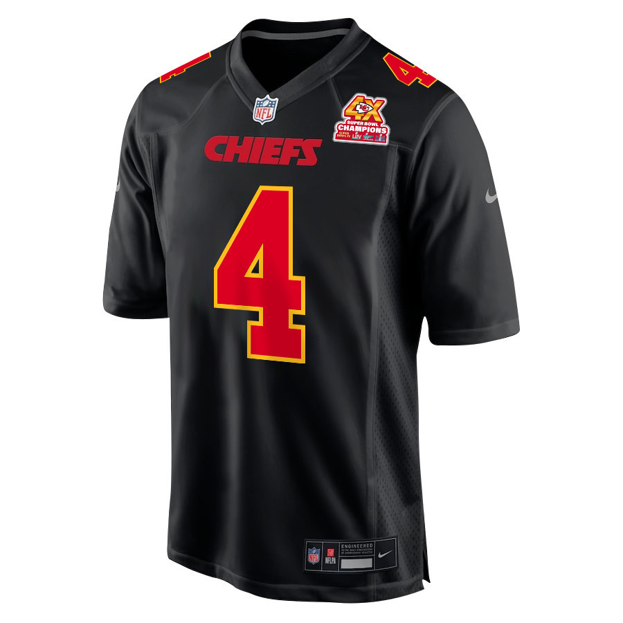 Rashee Rice 4 Kansas City Chiefs Super Bowl LVIII Champions 4X Fashion Game Carbon Black NFL Jersey Men's