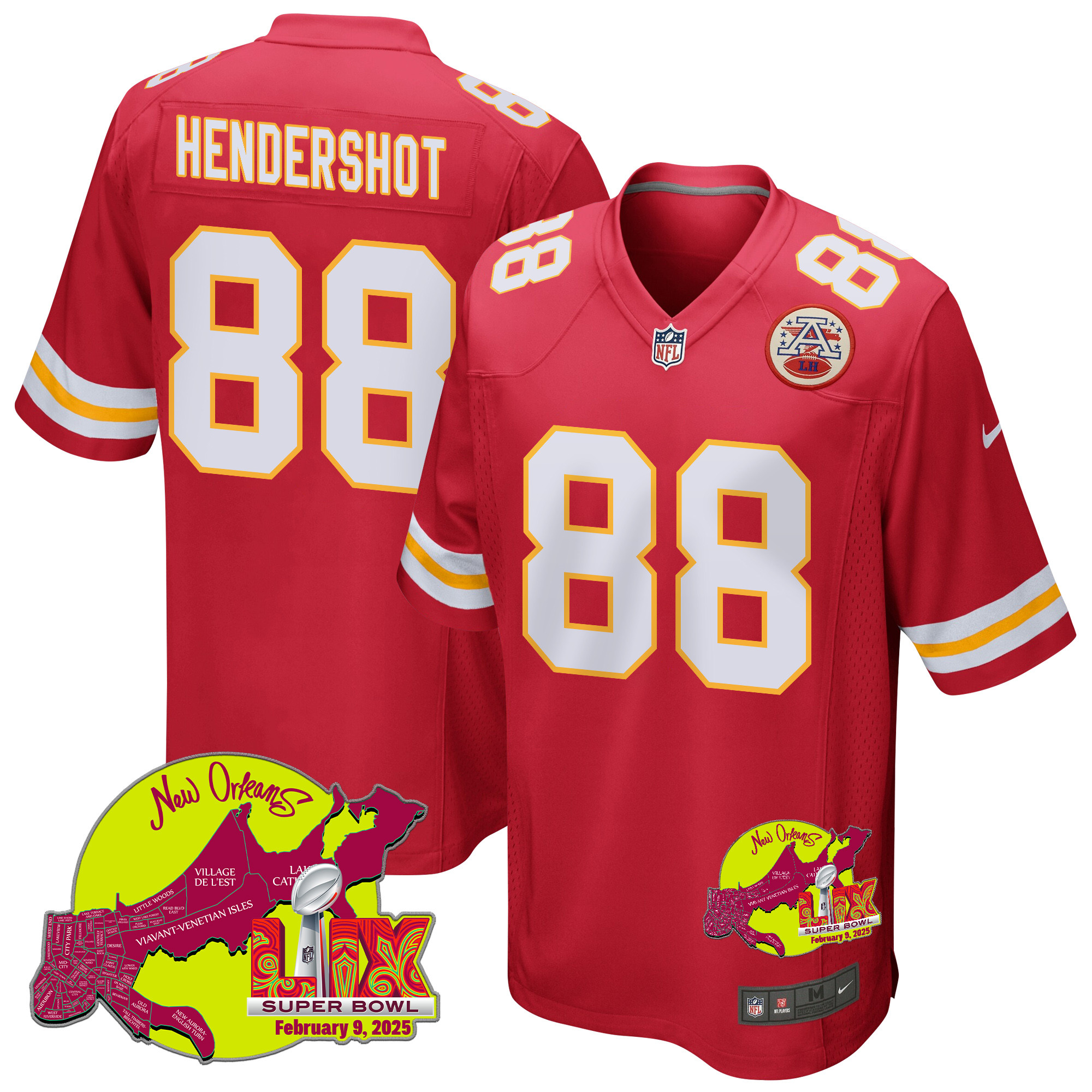 Peyton Hendershot 88 Kansas City Chiefs Super Bowl LIX New Orleans Patch Game Red NFL Jersey Men's