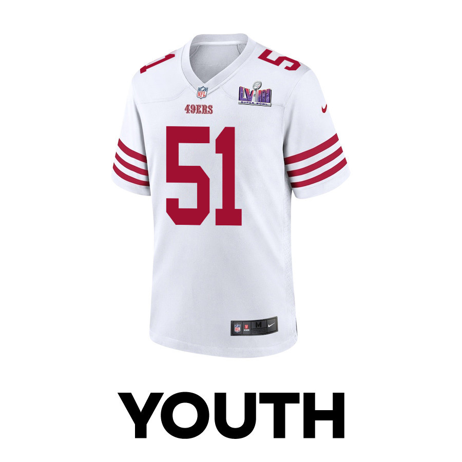 Robert Beal Jr. 51 San Francisco 49ers Super Bowl LVIII Patch Game White NFL Jersey Youth