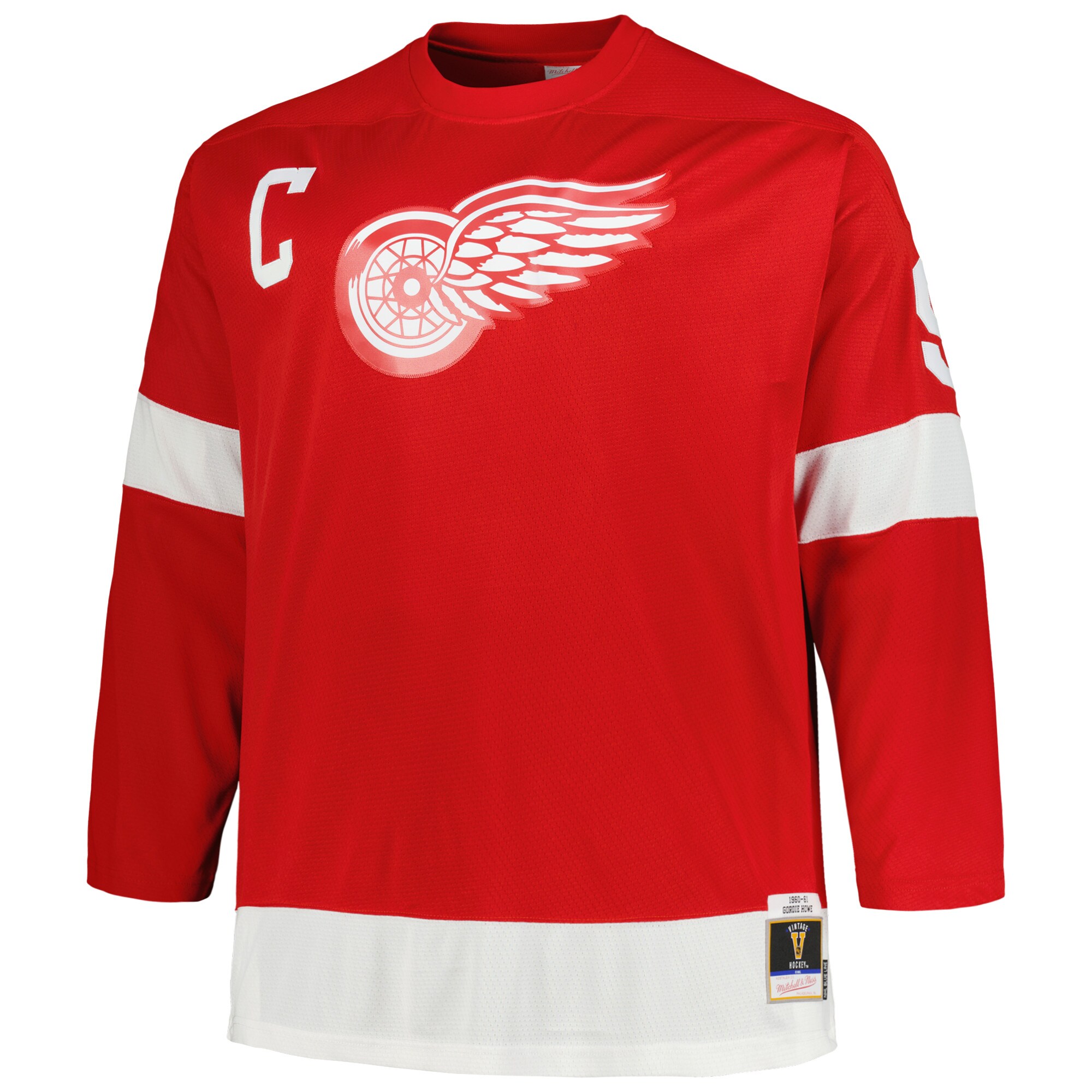 Detroit Red Wings Gordie Howe Mitchell Ness Red Big Tall 1960 Captain Patch Blue Line Player NHL Jersey Men's