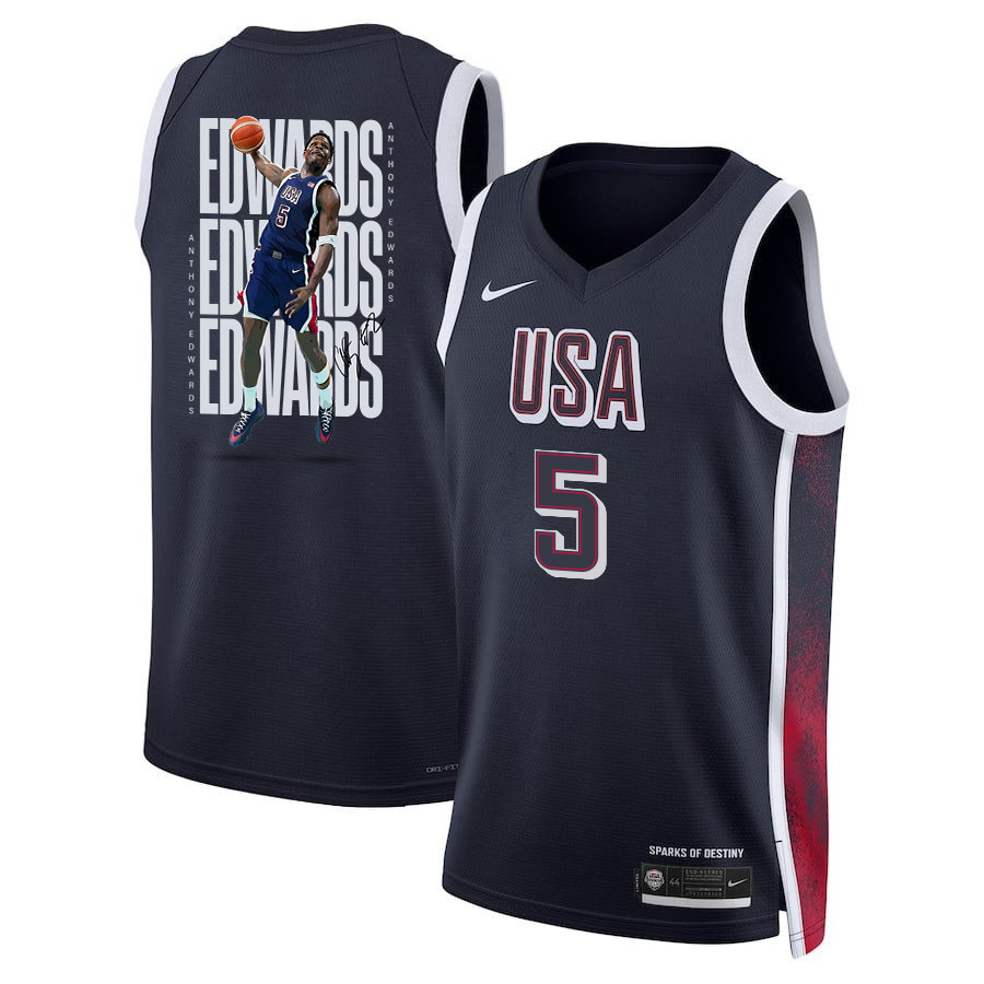 Anthony Edwards 5 Key Player USA Unisex 2024 Swingman Player Navy NBA Jersey Unisex