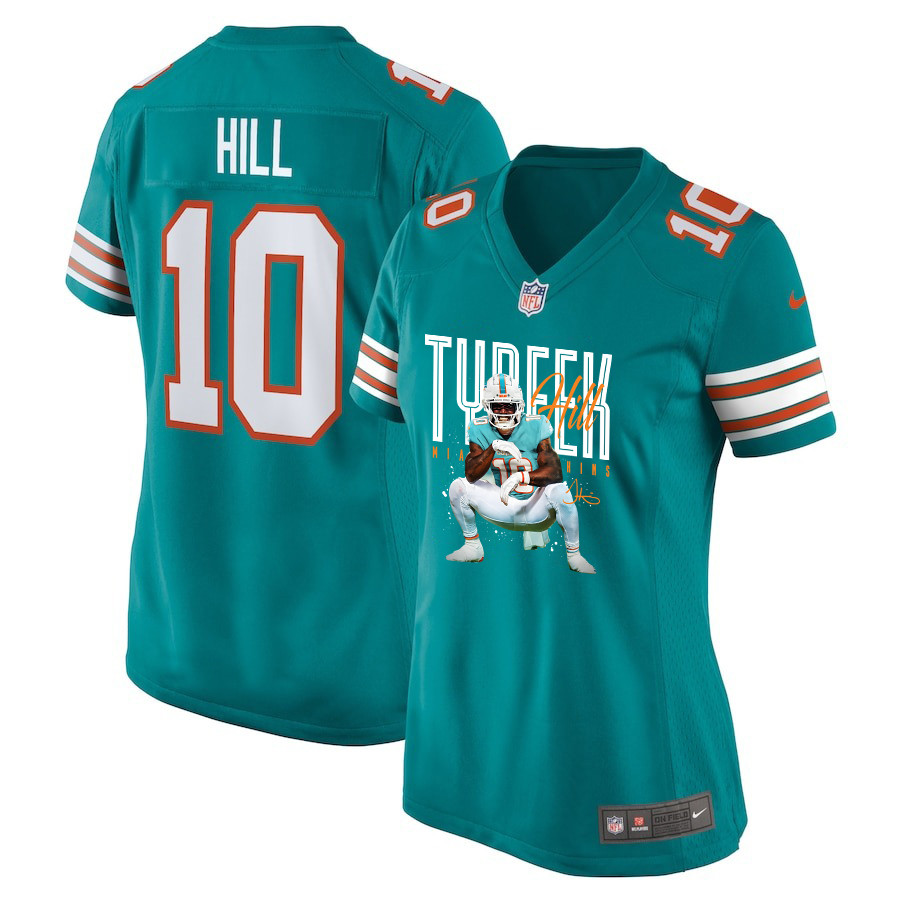 Tyreek Hill 10 Miami Dolphins Cheetah Celebration Alternate Game Aqua NFL Jersey Women's