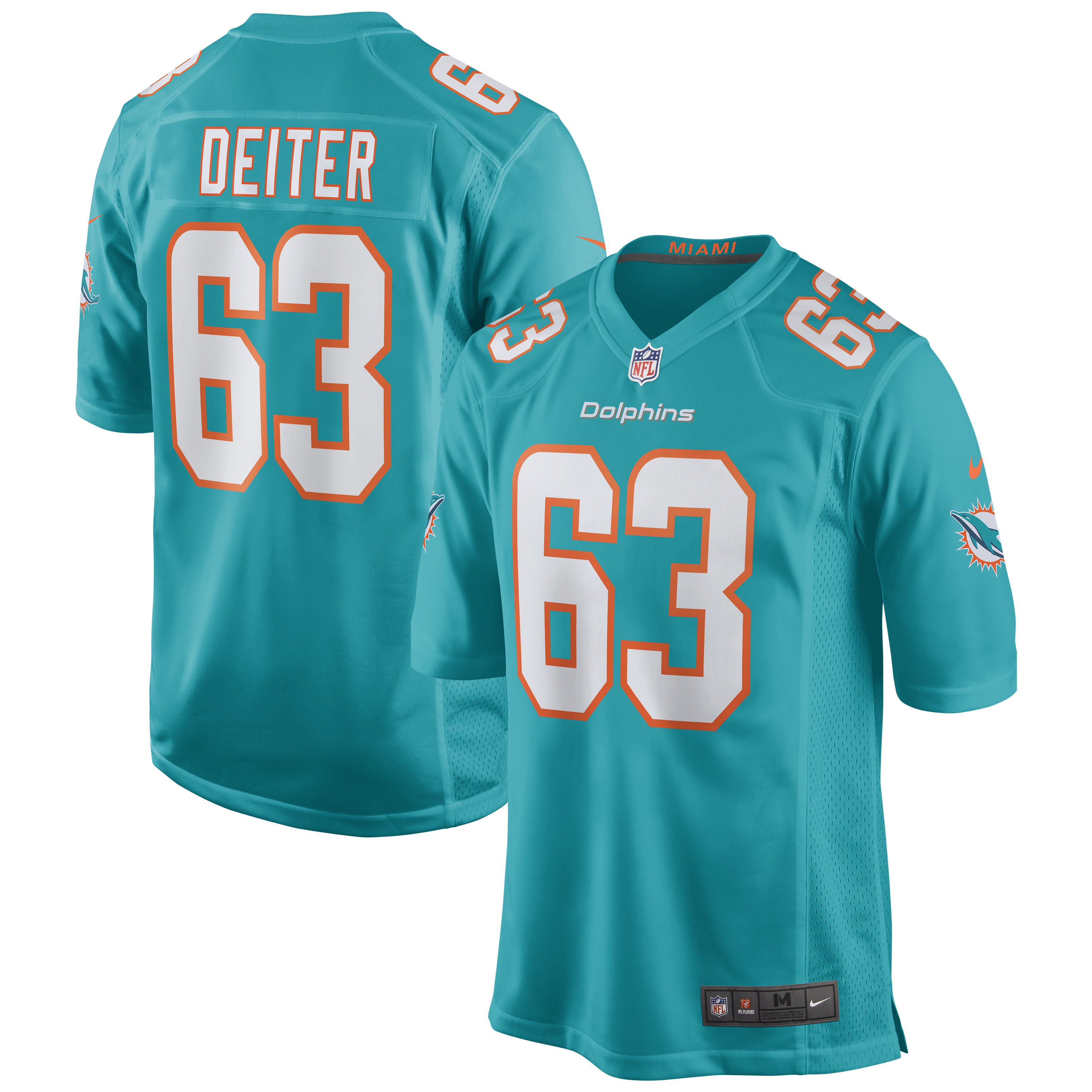 Miami Dolphins Michael Deiter Aqua Game NFL Jersey Men's