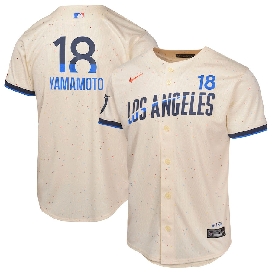 Yoshinobu Yamamoto 18 Los Angeles Dodgers 2024 City Connect Limited Cream MLB Jersey Youth