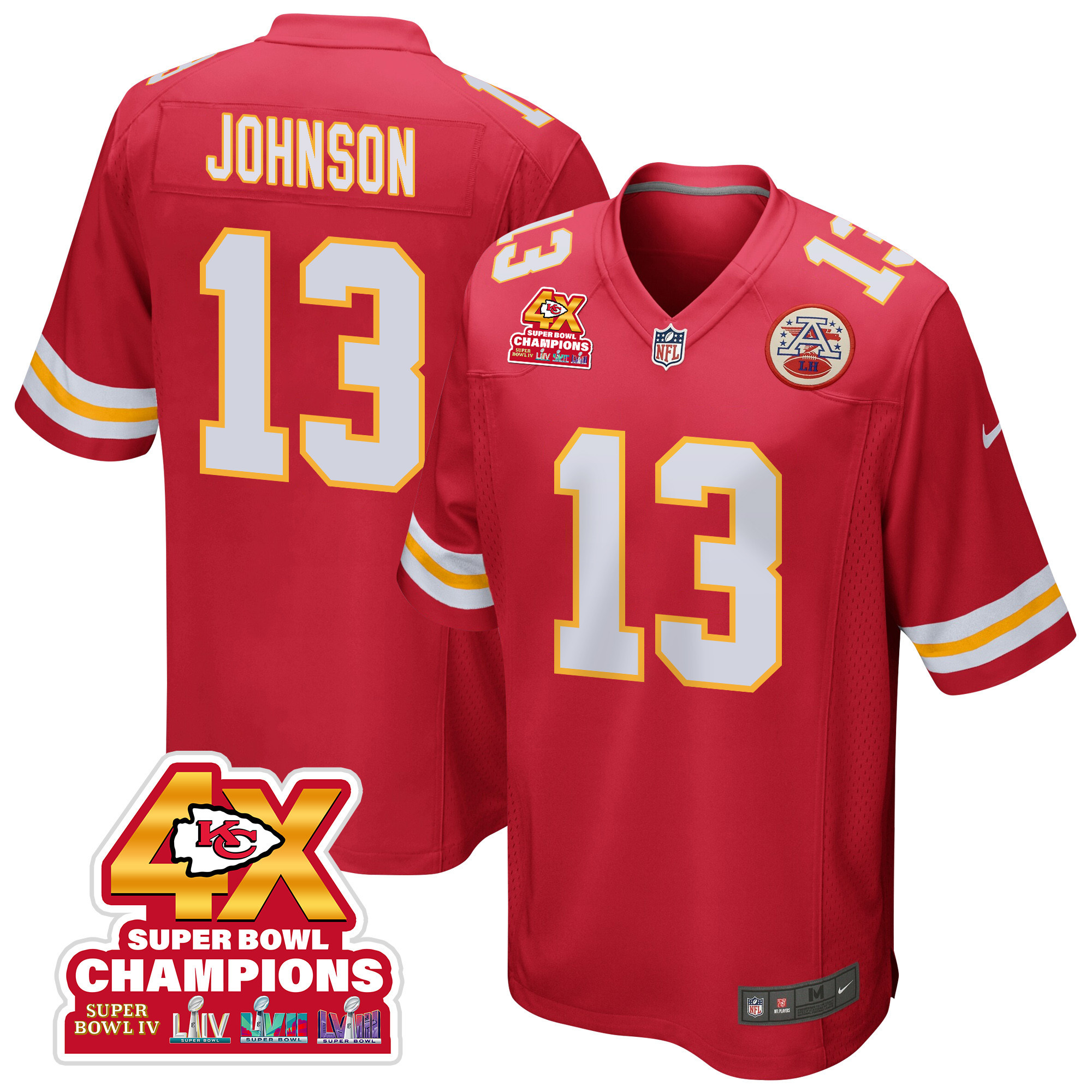 Nazeeh Johnson 13 Kansas City Chiefs Super Bowl LVIII Champions 4X Game Red NFL Jersey Men's
