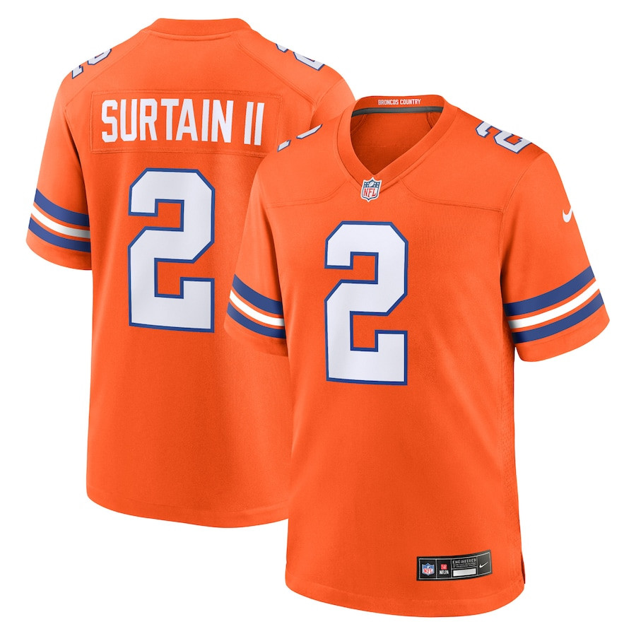 Patrick Surtain II 2 Denver Broncos Mile High Collection 1977 Throwback Player Game Orange NFL Jersey Men's