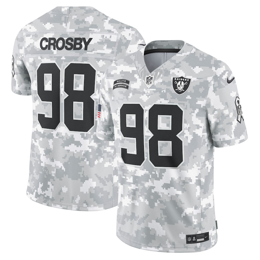 Maxx Crosby 98 Las Vegas Raiders 2024 Salute to Service Limited Arctic Camo NFL Jersey Men's