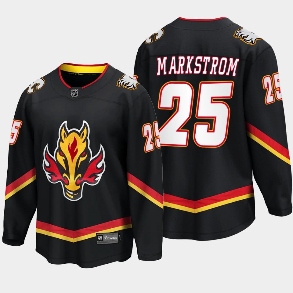 Calgary Flames Jacob Markstrom 25 Alternate Black Breakaway Player NHL Jersey Men's