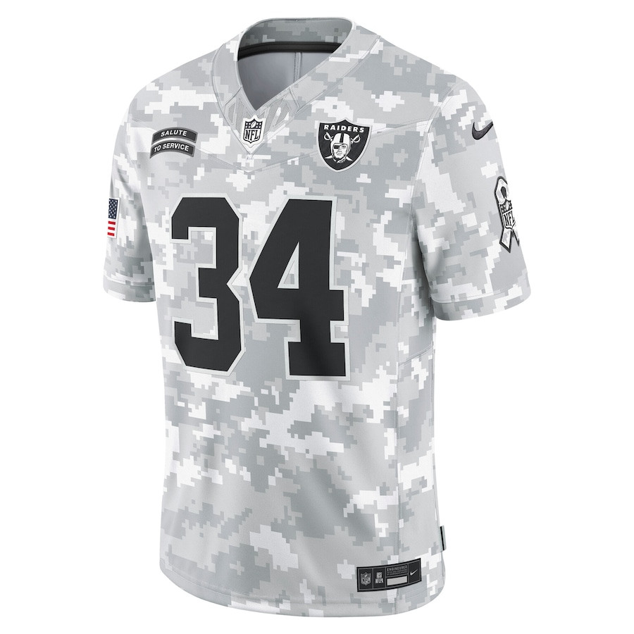 Bo Jackson 34 Las Vegas Raiders 2024 Salute to Service Retired Player Limited Arctic Camo NFL Jersey Men's